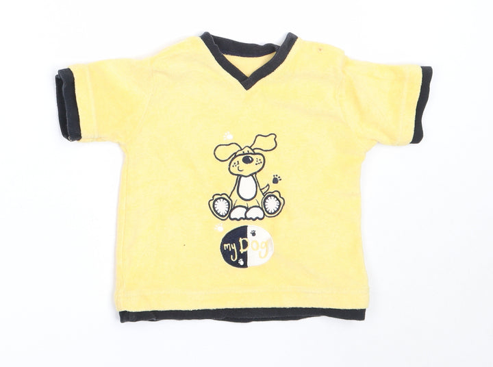 George Boys Yellow  Cotton Basic T-Shirt Size 6-9 Months V-Neck