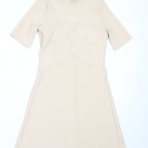 Miss Selfridge Womens Beige  Polyester Fit & Flare  Size 8  High Neck