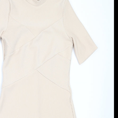 Miss Selfridge Womens Beige  Polyester Fit & Flare  Size 8  High Neck