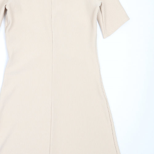 Miss Selfridge Womens Beige  Polyester Fit & Flare  Size 8  High Neck