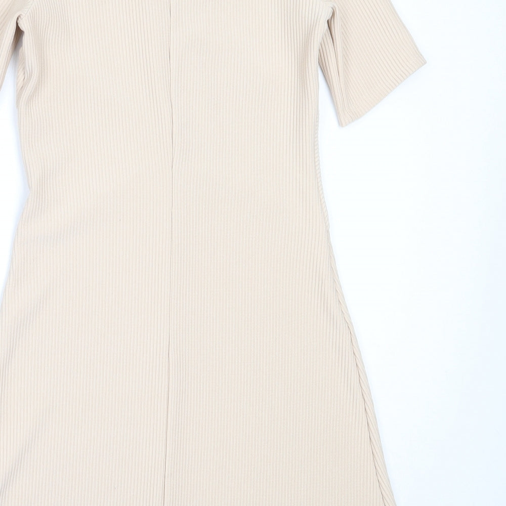 Miss Selfridge Womens Beige  Polyester Fit & Flare  Size 8  High Neck