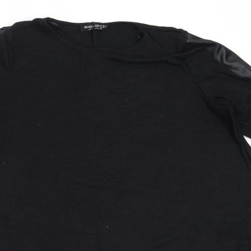 Select Womens Black Round Neck  Polyester Pullover Jumper Size 16