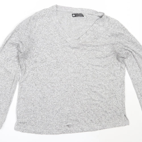 Avenue Womens Grey V-Neck  Viscose Pullover Jumper Size 12