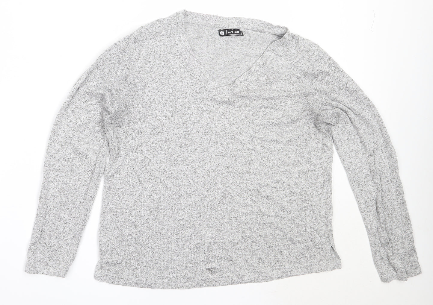 Avenue Womens Grey V-Neck  Viscose Pullover Jumper Size 12