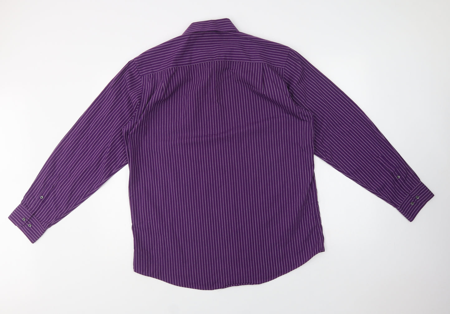 Matalan Mens Purple Striped Polyester  Dress Shirt Size 16 Collared Button