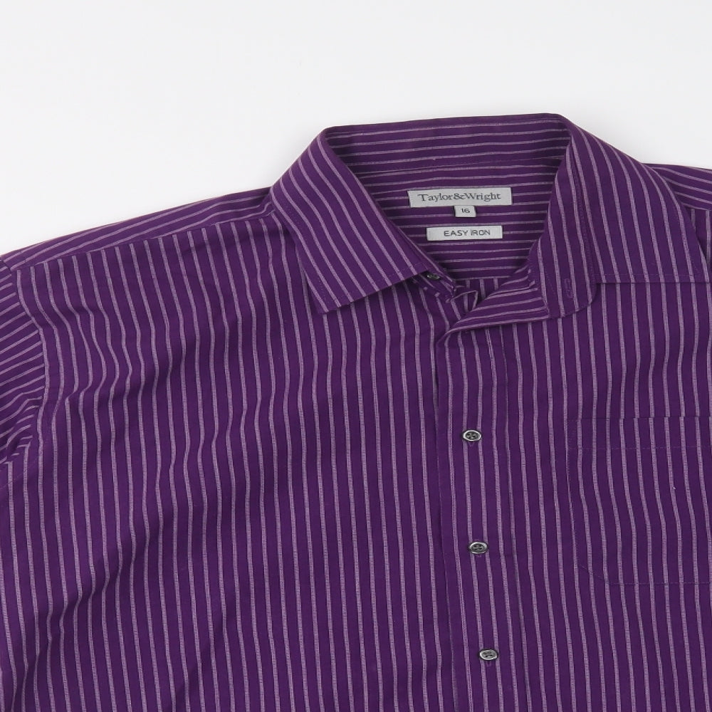 Matalan Mens Purple Striped Polyester  Dress Shirt Size 16 Collared Button