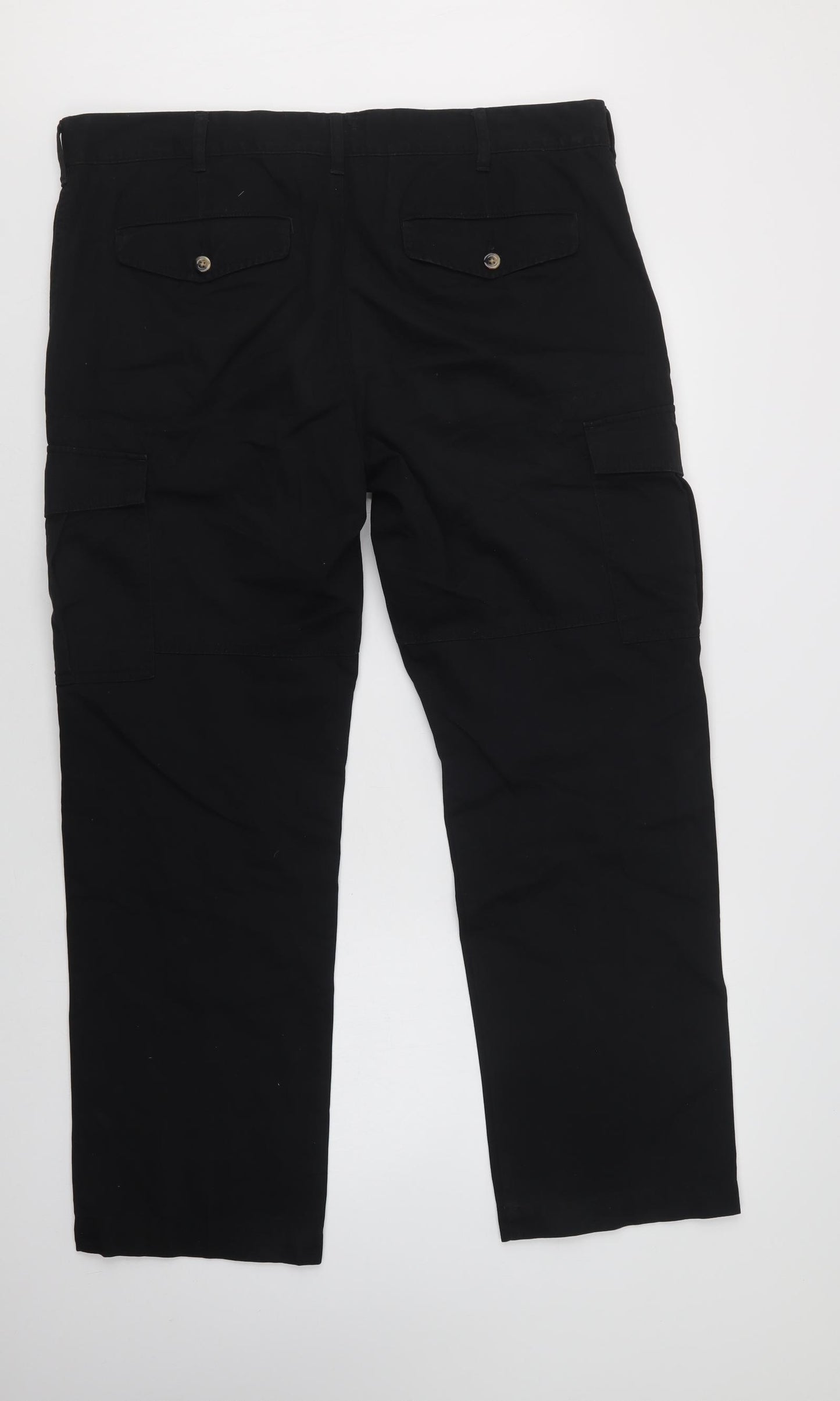 M&S Mens Black  Cotton Cargo Trousers Size 38 L31 in Regular Button