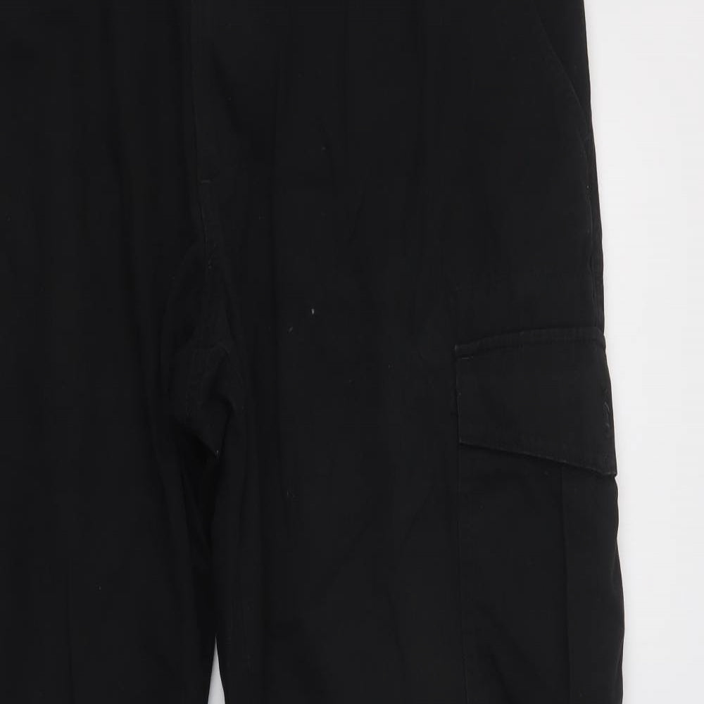 M&S Mens Black  Cotton Cargo Trousers Size 38 L31 in Regular Button