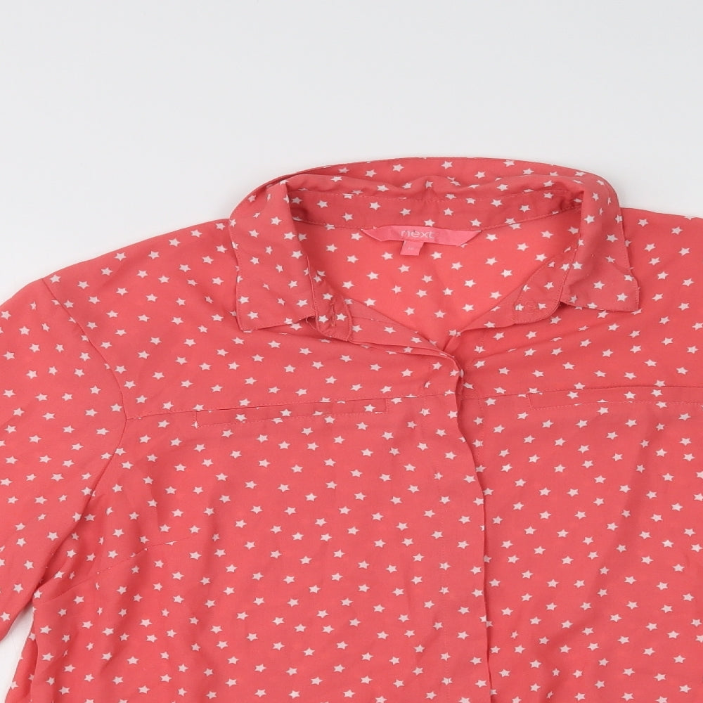 NEXT Womens Pink Geometric Polyester Basic Button-Up Size 10 Collared - Star Print
