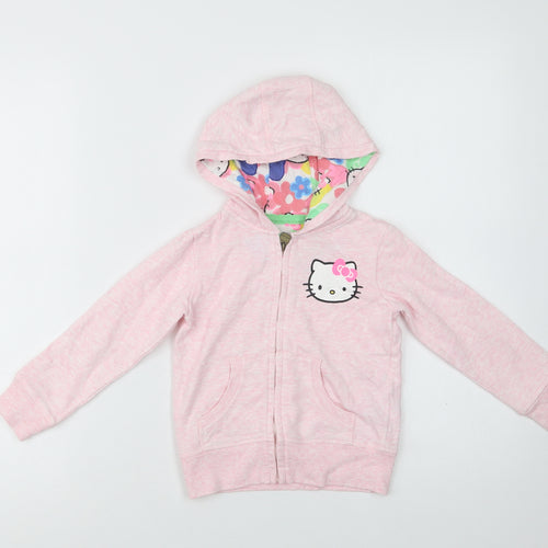 M&S Girls Pink  Cotton Full Zip Hoodie Size 3-4 Years  Zip - Hello Kitty