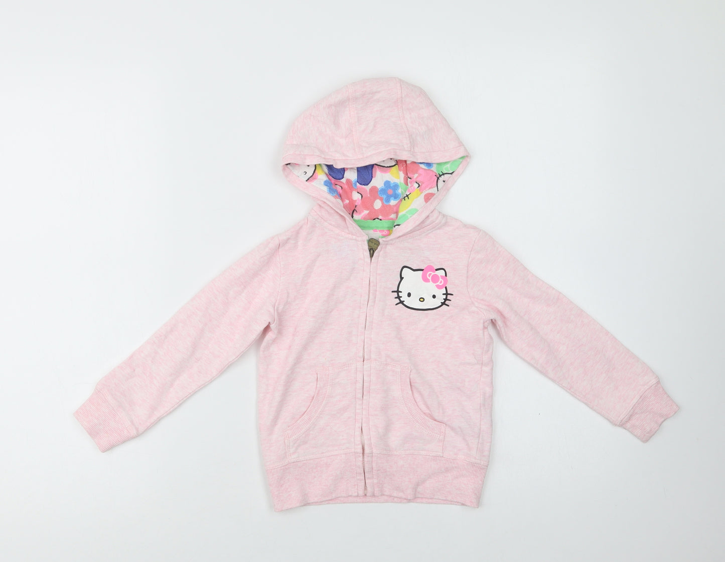 M&S Girls Pink  Cotton Full Zip Hoodie Size 3-4 Years  Zip - Hello Kitty