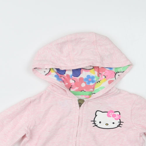 M&S Girls Pink  Cotton Full Zip Hoodie Size 3-4 Years  Zip - Hello Kitty