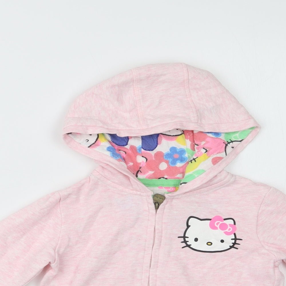 M&S Girls Pink  Cotton Full Zip Hoodie Size 3-4 Years  Zip - Hello Kitty