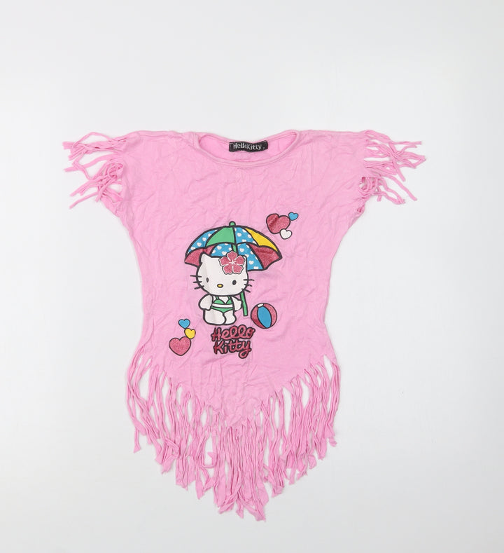 Hello Kitty Girls Pink Cotton Basic Blouse Size 2 Years Crew Neck