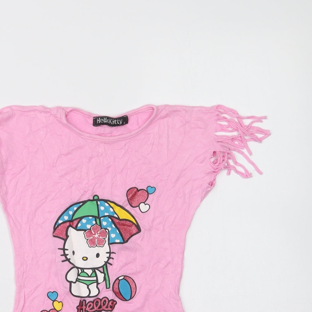 Hello Kitty Girls Pink  Cotton Basic Blouse Size 2 Years Crew Neck