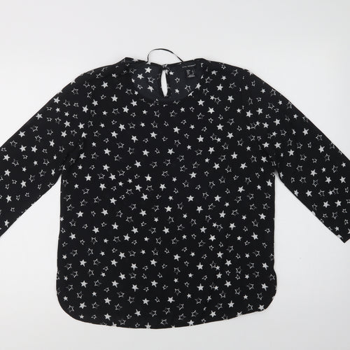 Primark Womens Black Geometric Polyester Basic Blouse Size 8 Round Neck - Star Print