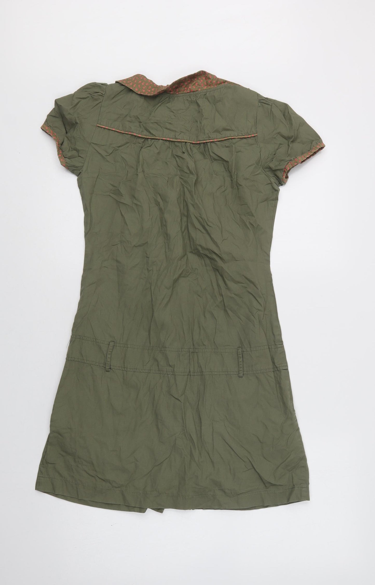 Primark Womens Green  Cotton Shirt Dress  Size 8  Collared Button