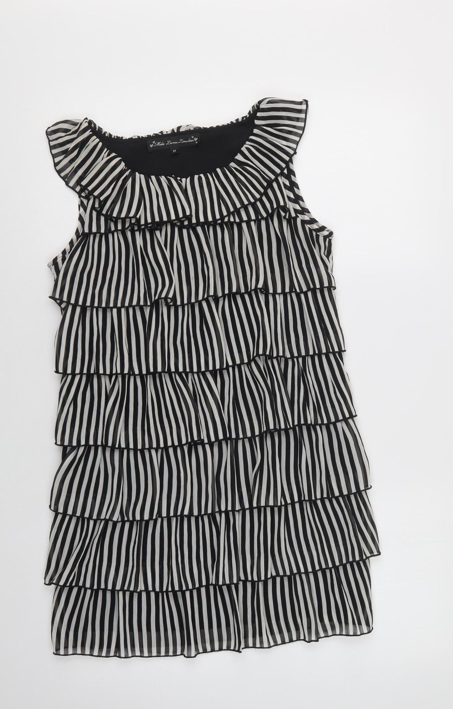 Mela Loves London Womens Black Striped Polyester Shift  Size M  Round Neck