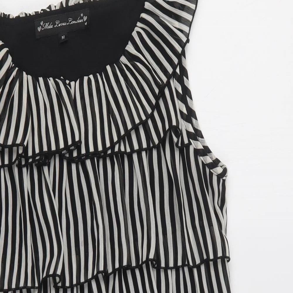 Mela Loves London Womens Black Striped Polyester Shift  Size M  Round Neck