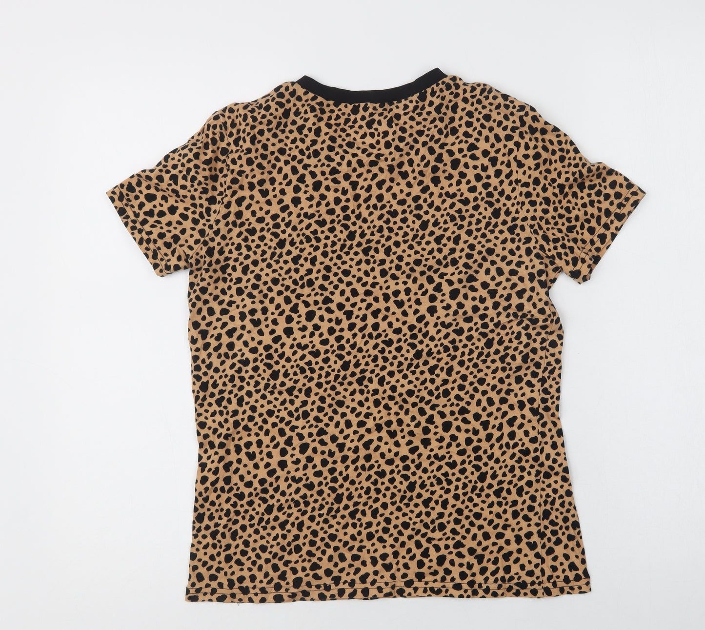 Warehouse Womens Brown Animal Print Cotton Basic T-Shirt Size 8 Crew Neck