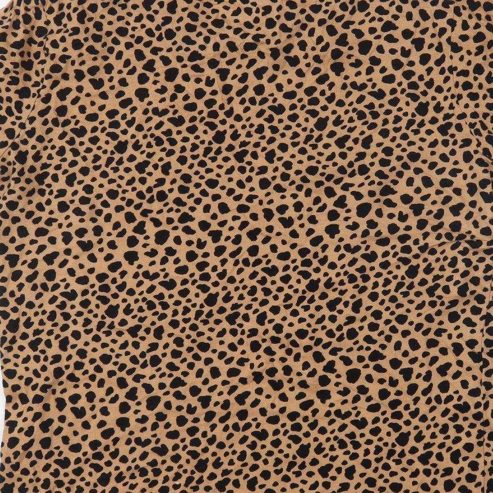 Warehouse Womens Brown Animal Print Cotton Basic T-Shirt Size 8 Crew Neck