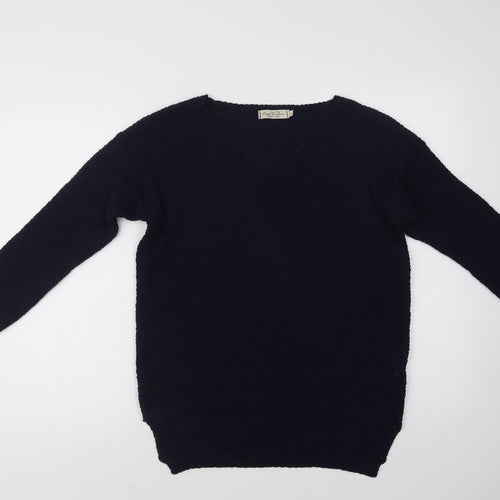 Nada Del Riccio Womens Blue V-Neck  Acrylic Pullover Jumper Size S