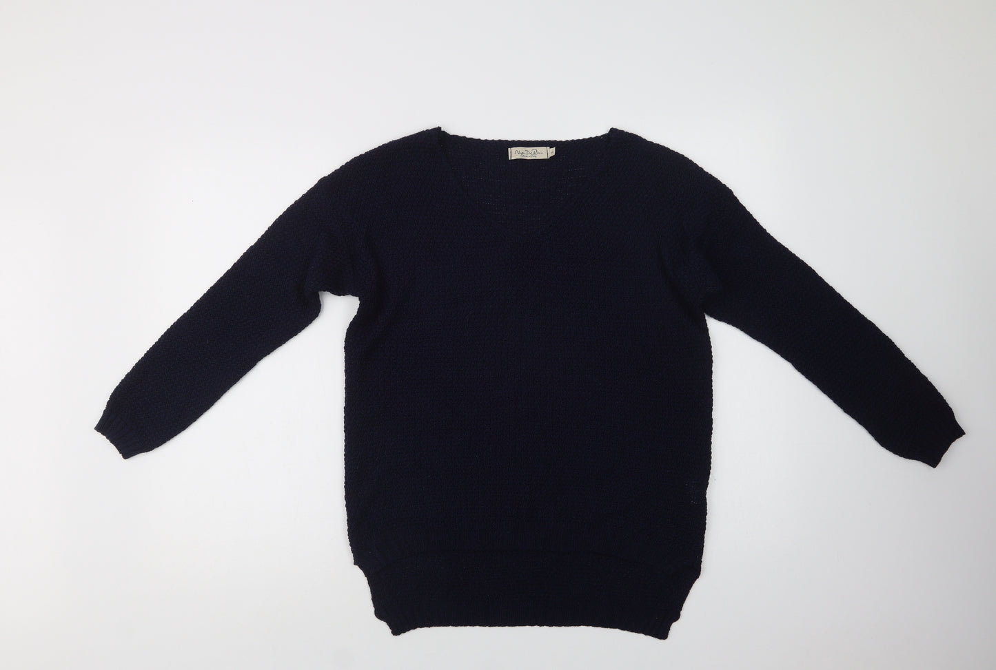 Nada Del Riccio Womens Blue V-Neck  Acrylic Pullover Jumper Size S