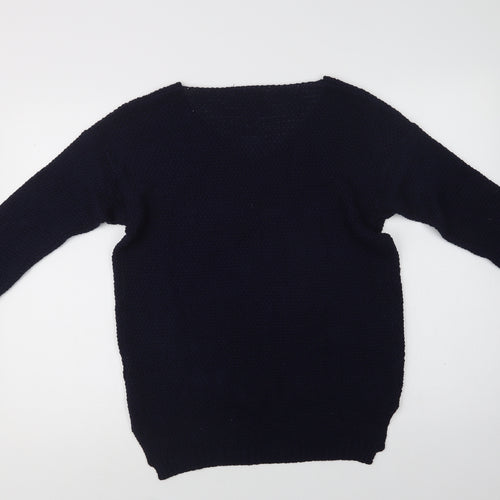 Nada Del Riccio Womens Blue V-Neck  Acrylic Pullover Jumper Size S
