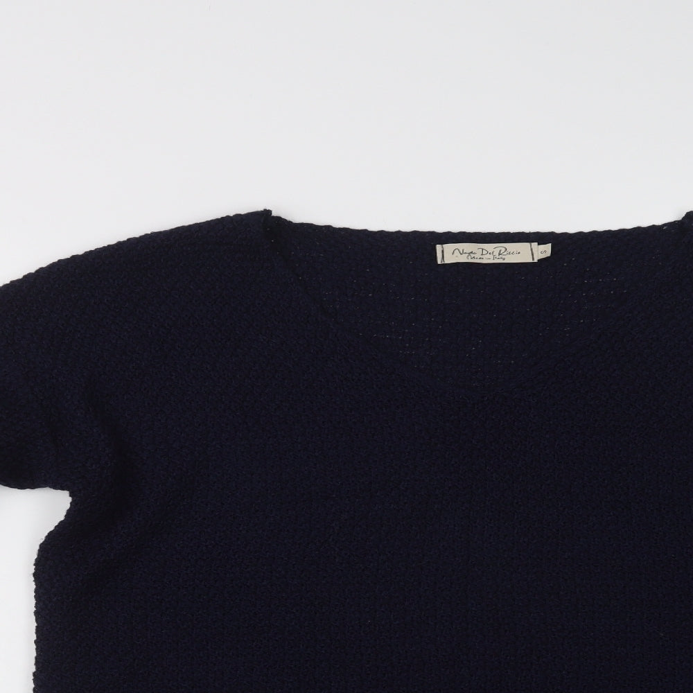 Nada Del Riccio Womens Blue V-Neck  Acrylic Pullover Jumper Size S