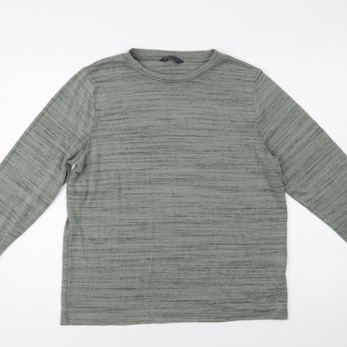 M&S Womens Green Crew Neck Striped Polyester Pullover Jumper Size 16