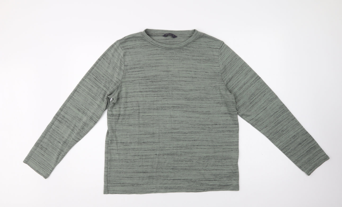 M&S Womens Green Crew Neck Striped Polyester Pullover Jumper Size 16