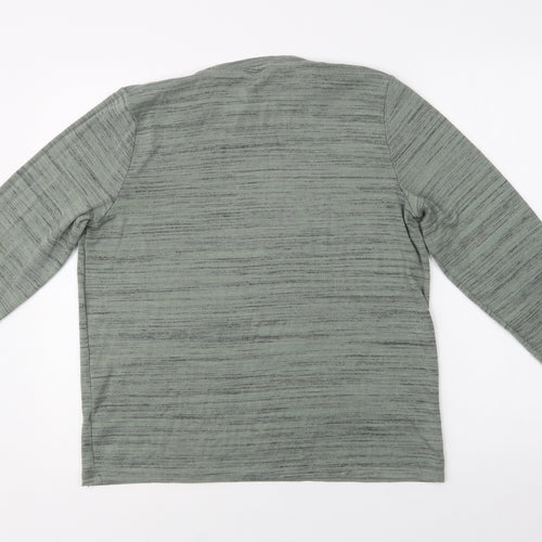 M&S Womens Green Crew Neck Striped Polyester Pullover Jumper Size 16