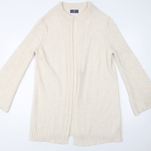 TU Womens Ivory V-Neck  Acrylic Cardigan Jumper Size 10