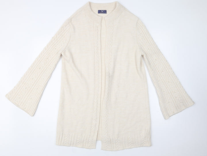 TU Womens Ivory V-Neck Acrylic Cardigan Jumper Size 10