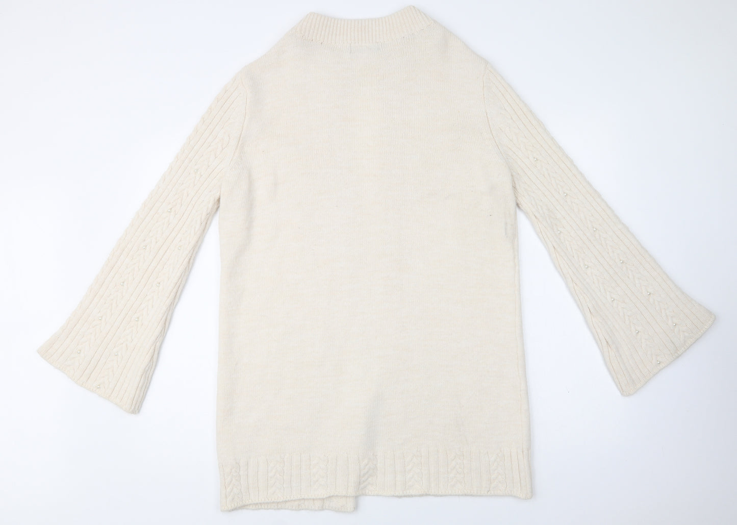 TU Womens Ivory V-Neck  Acrylic Cardigan Jumper Size 10