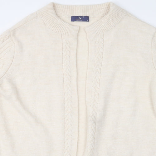TU Womens Ivory V-Neck  Acrylic Cardigan Jumper Size 10