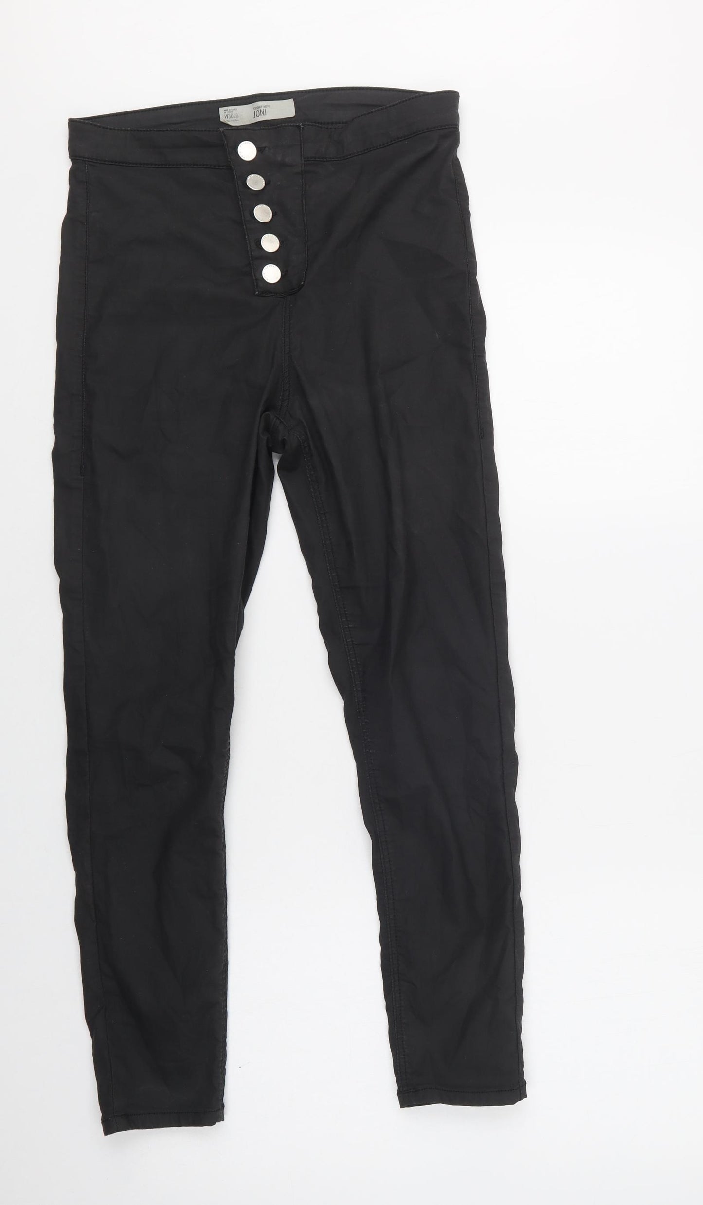 Topshop Womens Black  Cotton Jegging Jeans Size 30 L30 in Regular Button - Coated