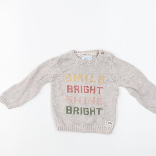 Primark Baby Beige  Cotton Pullover Jumper Size 6-9 Months  Button - Smile