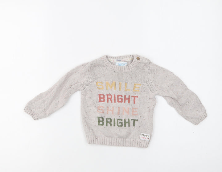 Primark Baby Beige Cotton Pullover Jumper Size 6-9 Months Button - Smile