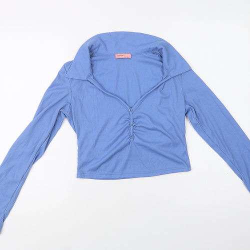 Fashion Us Womens Blue  Polyester Cropped Blouse Size 14 Collared