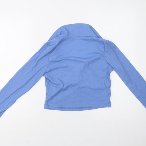 Fashion Us Womens Blue  Polyester Cropped Blouse Size 14 Collared