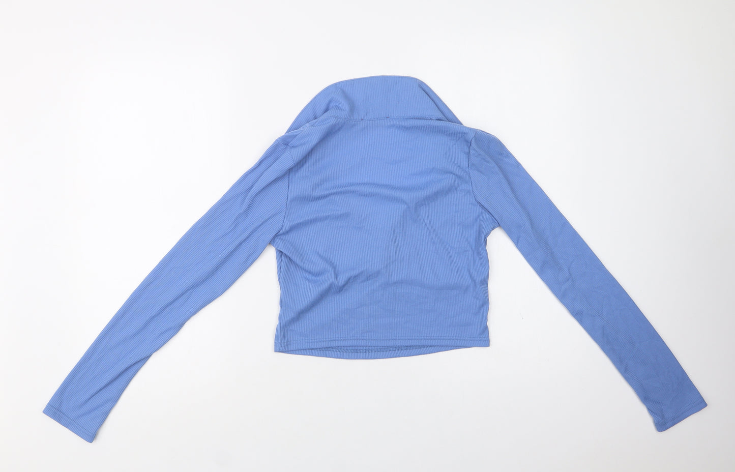 Fashion Us Womens Blue  Polyester Cropped Blouse Size 14 Collared