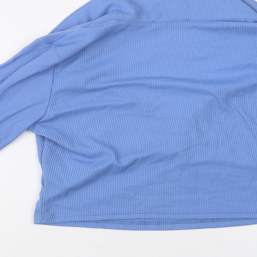 Fashion Us Womens Blue  Polyester Cropped Blouse Size 14 Collared
