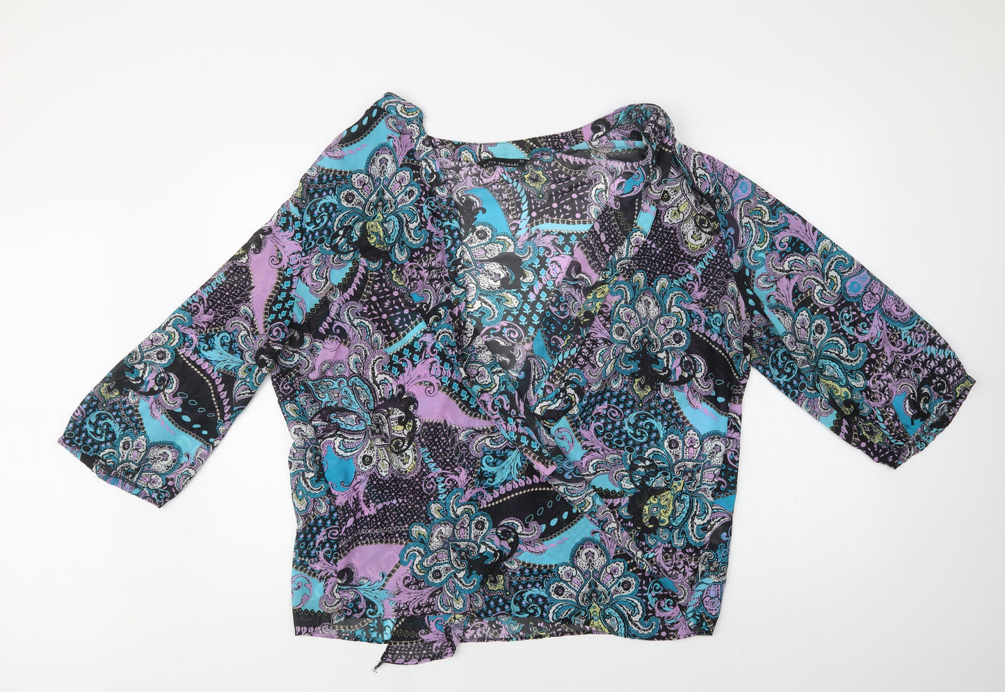 David Emanuel Womens Multicoloured Paisley Polyester Kimono Blouse Size 22 V-Neck