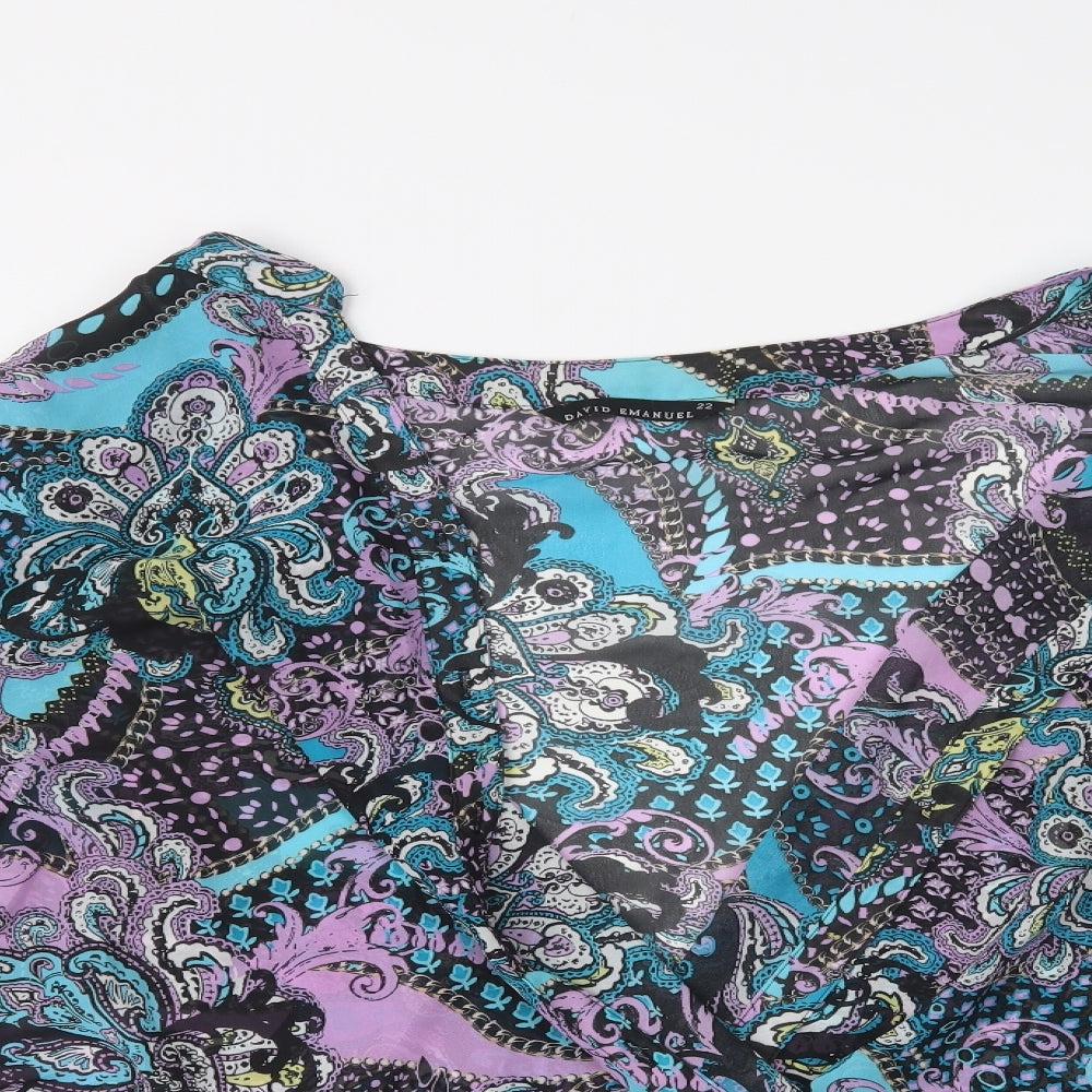 David Emanuel Womens Multicoloured Paisley Polyester Kimono Blouse Size 22 V-Neck