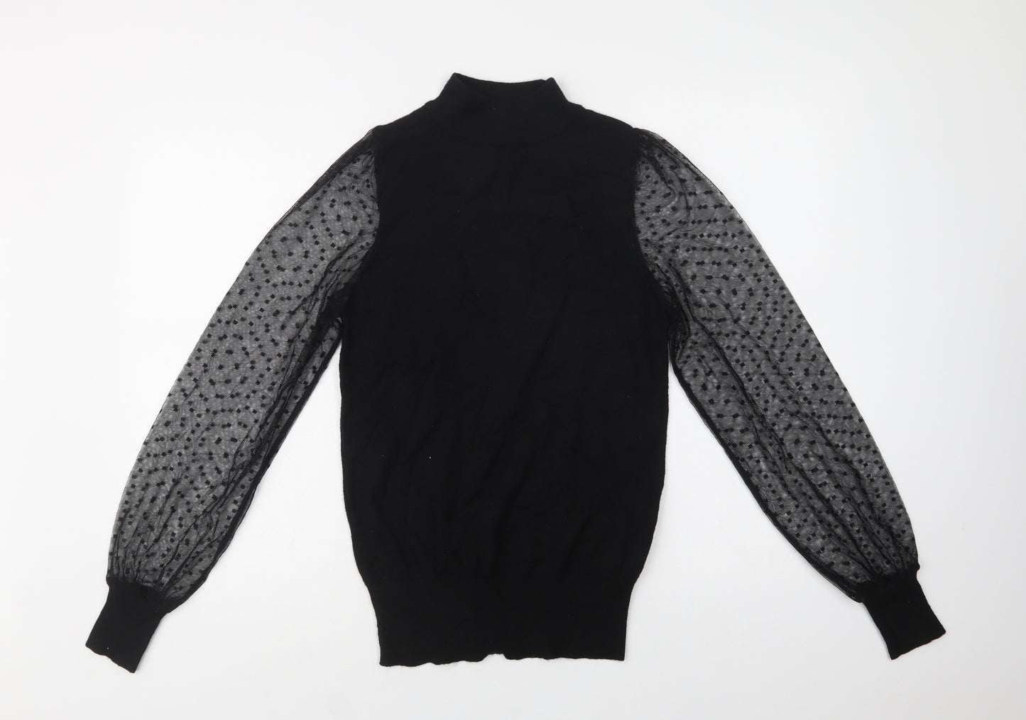 F&F Womens Black Mock Neck Polka Dot Viscose Pullover Jumper Size 8