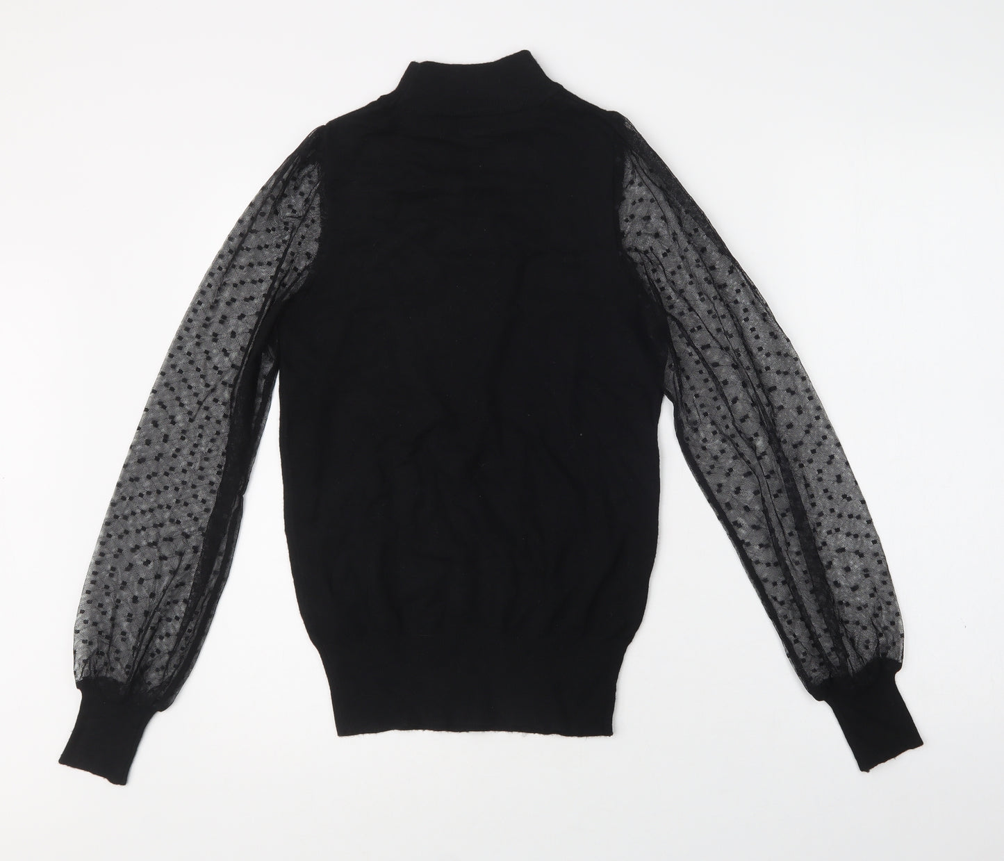 F&F Womens Black Mock Neck Polka Dot Viscose Pullover Jumper Size 8