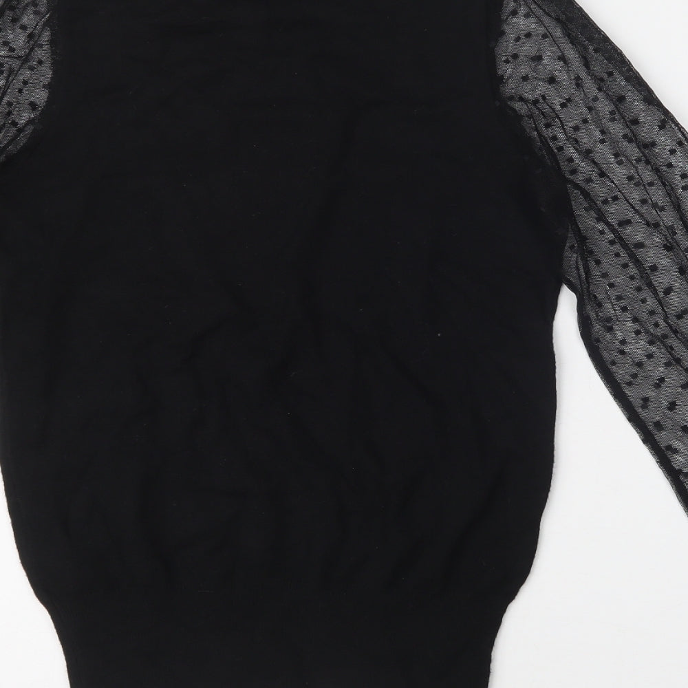 F&F Womens Black Mock Neck Polka Dot Viscose Pullover Jumper Size 8