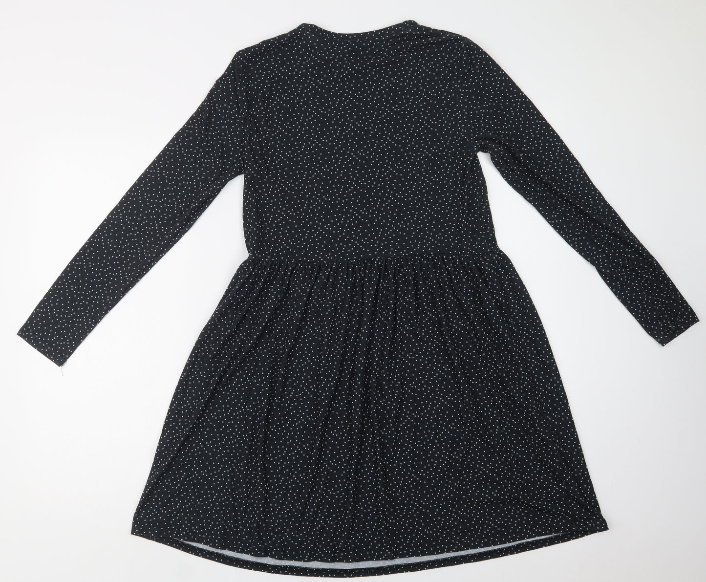 New Look Womens Black Polka Dot Polyester Fit & Flare  Size 10  Crew Neck