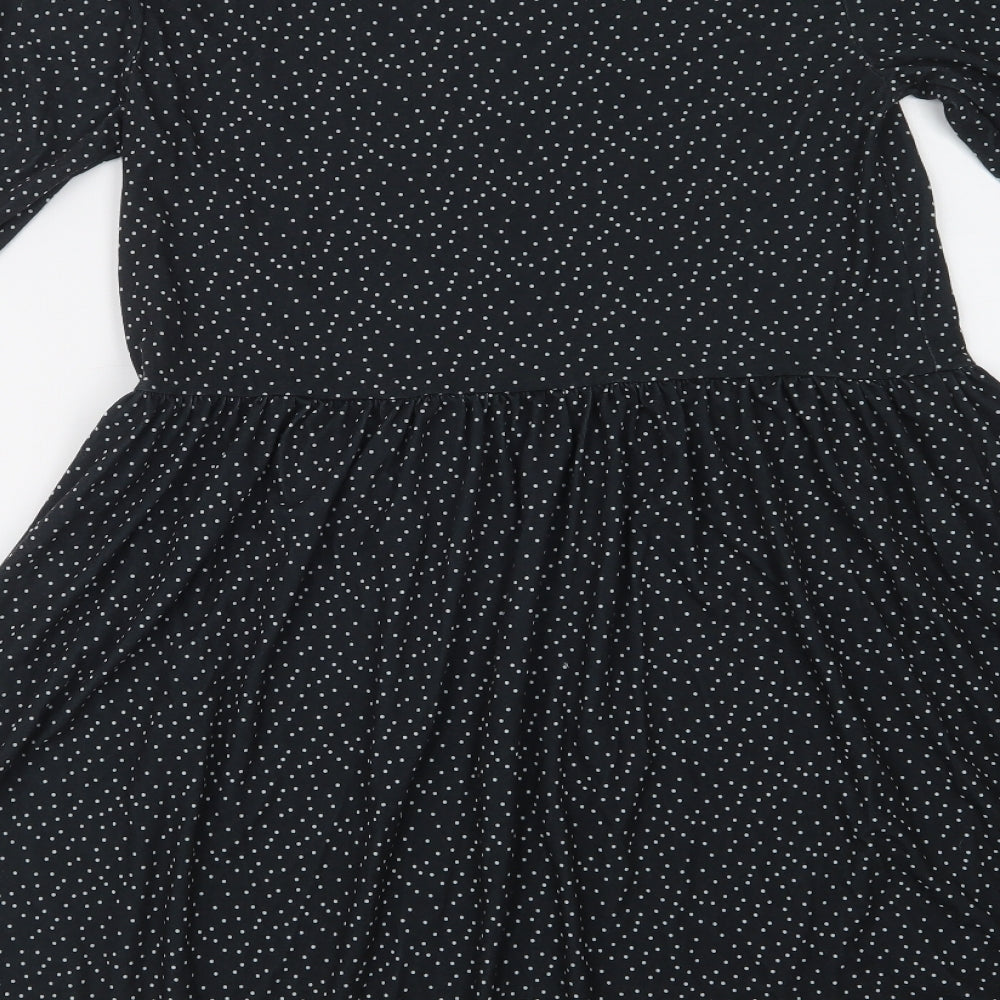 New Look Womens Black Polka Dot Polyester Fit & Flare  Size 10  Crew Neck